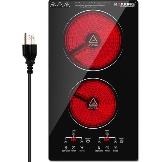 Electric Cooktop 12 Inch, 2 Burner Electric Stove Top Built-in Sensor Touch Electric Stovetop,110V with Plug