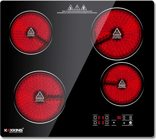 Electric Cooktop 24 Inch, 4 Burner Electric Stove Top Built-in Sensor Touch Electric Stovetop, 220-240V Hard Wired (No Plug)