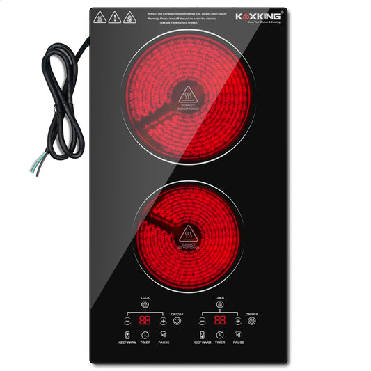 Electric Cooktop 12 Inch, 2 Burner Electric Stove Top Built-in Sensor Touch Electric Stovetop,220-240V Hard Wired (No Plug)