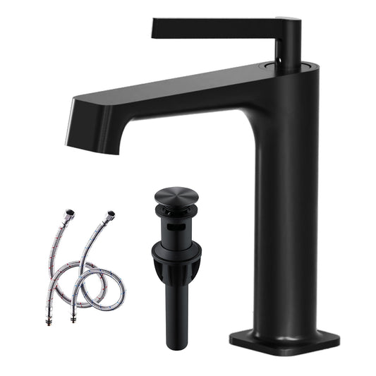 Matte Black Single Hole Bathroom sink Faucet with Pop-up Drain Suitable for 1 Hole