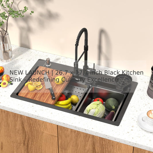 🌟 NEW LAUNCH | 26.7 x 17.7 Inch Black Kitchen Sink – Redefining Culinary Excellence