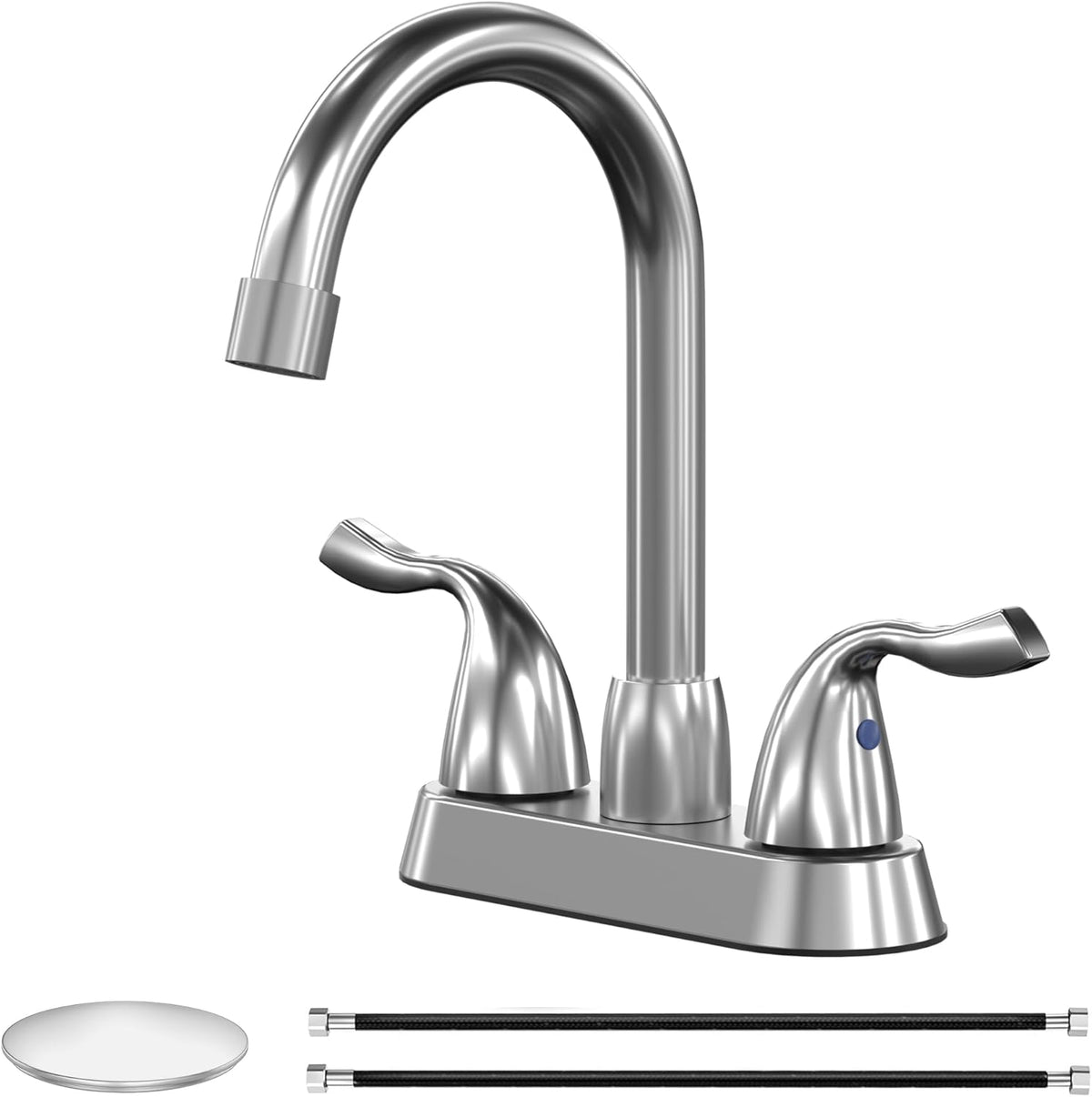 Brushed Nickel 2 Handle Bathroom Faucet 4 Inch Centerset Bathroom Faucet 3 Hole with Pop-up Drain and Supply Lines