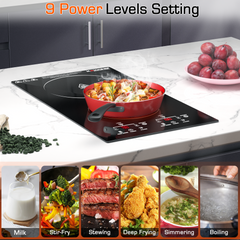 Electric Cooktop 12 Inch, 2 Burner Electric Stove Top Built-in Sensor Touch Electric Stovetop,220-240V Hard Wired (No Plug)
