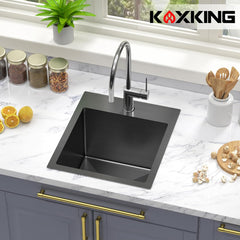 13 x 15 Inch Black Drop In Kitchen Bar Sink,18 Gauge Stainless Steel Bar Sink with Basket Strainer
