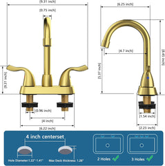 Brushed Gold Bathroom Sink Faucet, 2 Handle Bathroom Faucet 4 Inch Centerset Bathroom Faucet 3 Hole with Pop-up Drain and Supply Lines