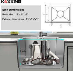 13 x 15 Inch Black Drop In Kitchen Bar Sink,18 Gauge Stainless Steel Bar Sink with Basket Strainer