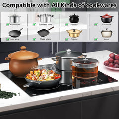 Electric Cooktop 24 Inch, 4 Burner Electric Stove Top Built-in Sensor Touch Electric Stovetop, 220-240V Hard Wired (No Plug)
