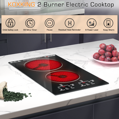 Electric Cooktop 12 Inch, 2 Burner Electric Stove Top Built-in Sensor Touch Electric Stovetop,220-240V Hard Wired (No Plug)