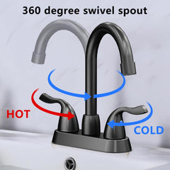 Matte Black Bathroom Sink Faucet, 2 Handle Bathroom Faucet 4 Inch Centerset Bathroom Faucet 3 Hole with Pop-up Drain and Supply Lines