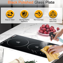 Electric Cooktop 12 Inch, 2 Burner Electric Stove Top Built-in Sensor Touch Electric Stovetop,110V with Plug