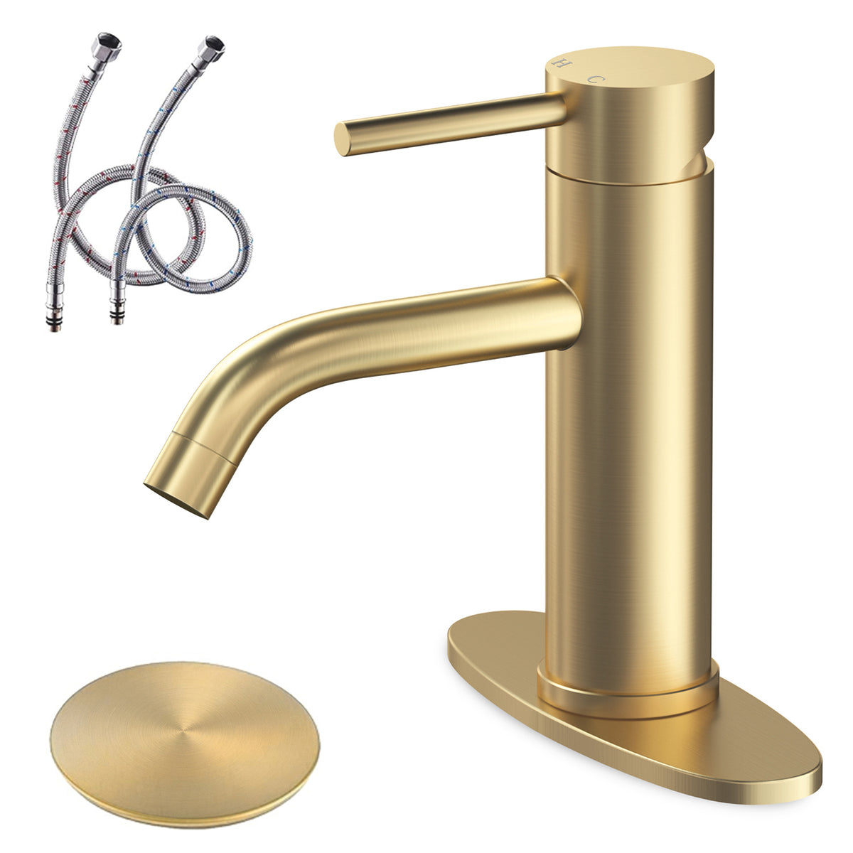 Single Handle Brass Bathroom Sink Faucet with Pop Up Drain Assembly and Water Faucet Supply Lines