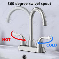 Brushed Nickel 2 Handle Bathroom Faucet 4 Inch Centerset Bathroom Faucet 3 Hole with Pop-up Drain and Supply Lines