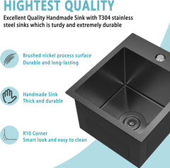 13 x 15 Inch Black Drop In Kitchen Bar Sink,18 Gauge Stainless Steel Bar Sink with Basket Strainer
