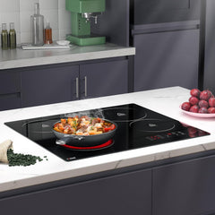 Electric Cooktop 24 Inch, 4 Burner Electric Stove Top Built-in Sensor Touch Electric Stovetop, 220-240V Hard Wired (No Plug)
