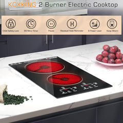Electric Cooktop 12 Inch, 2 Burner Electric Stove Top Built-in Sensor Touch Electric Stovetop,110V with Plug
