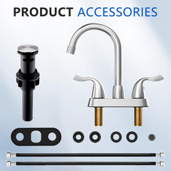 Brushed Nickel 2 Handle Bathroom Faucet 4 Inch Centerset Bathroom Faucet 3 Hole with Pop-up Drain and Supply Lines