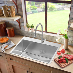 25 x 22 Inch Single Bowl Drop In Kitchen Sink Topmount 18 Gauge Stainless Steel Kitchen Sink Single Basin with Bottom Grid Drain Strainer Set