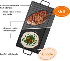 36 Inch Gas Cooktop with Griddle, Gas Stove Top with 5, Reversible Cast Iron Grill/Griddle, NG/LPG Convertible, with Thermocouple Protection, Stainless Steel