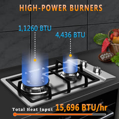Gas Cooktop 12 inch, Built-in Gas Stove Top with 2, 12 Inch NG/LPG Convertible Cooktops, Dual Burner Propane Cooktop with Thermocouple Protection, Stainless Steel