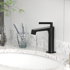Matte Black Single Hole Bathroom sink Faucet with Pop-up Drain Suitable for 1 Hole