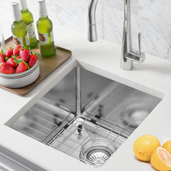 15 x 17 inch Undermount Bar Sink, 18 Gauge Stainless Steel, Black with Strain & Bottom Grid