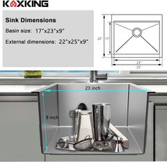 25 x 22 Inch Single Bowl Drop In Kitchen Sink Topmount 18 Gauge Stainless Steel Kitchen Sink Single Basin with Bottom Grid Drain Strainer Set