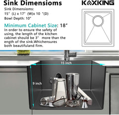 15 x 17 inch Undermount Bar Sink, 18 Gauge Stainless Steel, Black with Strain & Bottom Grid
