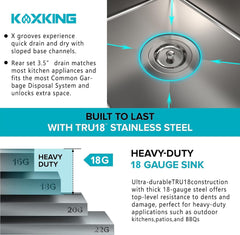 15 x 15 inch Bar Sink, KOXKING Drop-in Kitchen Sink with Strain & Bottom Grid, Single Bowl T-304 Stainless Steel Small Sink