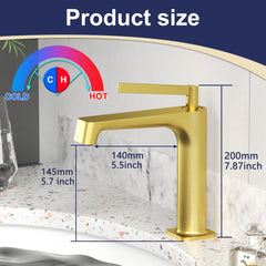 Brushed Gold Single Hole Bathroom sink Faucet with Pop-up Drain Suitable for 1 Hole