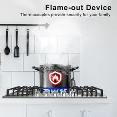36 inch gas cooktop, Built-in Gas Stove Top with 5, Five Burner Propane Cooktop with Thermocouple Protection, Stainless Steel