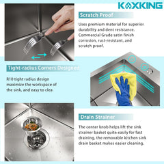 15 x 15 inch Bar Sink, KOXKING Drop-in Kitchen Sink with Strain & Bottom Grid, Single Bowl T-304 Stainless Steel Small Sink