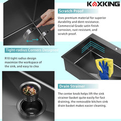 33 x 22 Inch Black Single Bowl Drop In Kitchen Sink Topmount 18 Gauge Stainless Steel Single Bowl Kitchen Sink Single Basin with Bottom Grid Drain Strainer Set