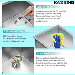 15 x 17 inch Undermount Bar Sink, 18 Gauge Stainless Steel, Black with Strain & Bottom Grid