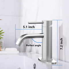Brushed Bathroom Faucet, Single Handle Brass Sink Faucet Bathroom Single Hole with Pop Up Sink Drain Assembly and Water Faucet Supply Lines
