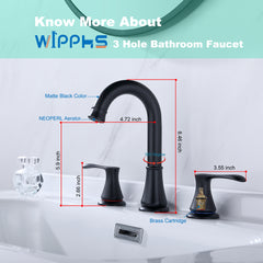 3 Hole Matte Black Bathroom Faucet with Pop Up Drain and cUPC Faucets Supply Hose