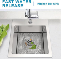 15 x 15 inch Bar Sink, KOXKING Drop-in Kitchen Sink with Strain & Bottom Grid, Single Bowl T-304 Stainless Steel Small Sink