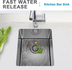 15 x 17 inch Undermount Bar Sink, 18 Gauge Stainless Steel, Black with Strain & Bottom Grid