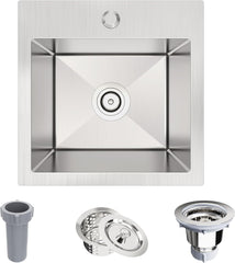 Bar Sink, KOXKING 15 x 15 inch Drop in Bar or Prep Kitchen Sink, Handmade Single Bowl T-304 Stainless Steel Small Sink with Strain
