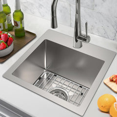15 x 15 inch Bar Sink, KOXKING Drop-in Kitchen Sink with Strain & Bottom Grid, Single Bowl T-304 Stainless Steel Small Sink