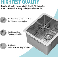 15 x 17 inch Undermount Bar Sink, 18 Gauge Stainless Steel, Black with Strain & Bottom Grid