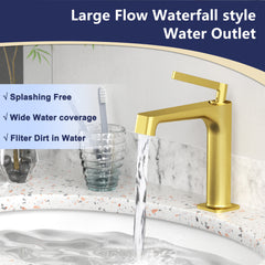 Brushed Gold Single Hole Bathroom sink Faucet with Pop-up Drain Suitable for 1 Hole