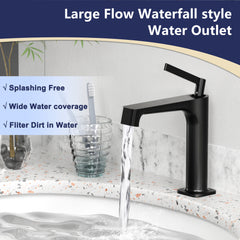 Matte Black Single Hole Bathroom sink Faucet with Pop-up Drain Suitable for 1 Hole
