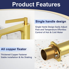 Brushed Gold Single Hole Bathroom sink Faucet with Pop-up Drain Suitable for 1 Hole