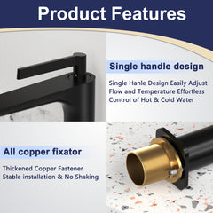 Matte Black Single Hole Bathroom sink Faucet with Pop-up Drain Suitable for 1 Hole