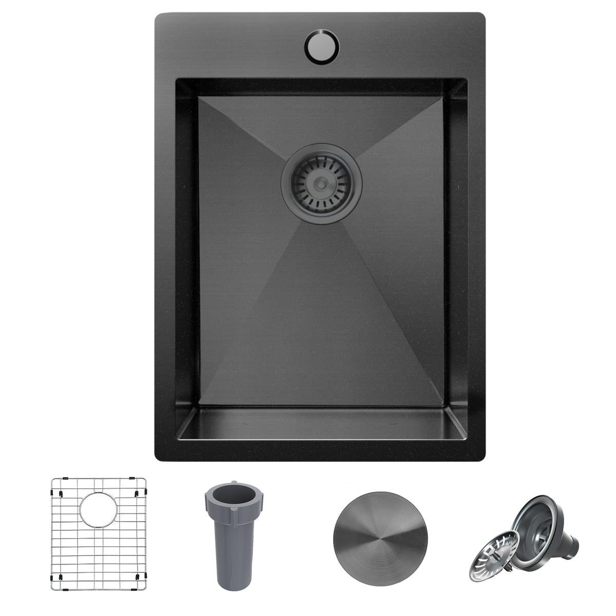 15 x 20 Inch Black Drop In Bar Sink, Single Bowl 18 Gauge T-304 Black Stainless Steel Topmount Black Bar Sink with Sink Grid & Drain