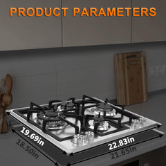 24 inch Gas Cooktop, Built-in Gas Stove Top with 4, 24 Inch NG/LPG Convertible Cooktops, Four Burner Propane Cooktop with Thermocouple Protection, Stainless Steel