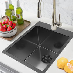 15 x 20 Inch Black Drop In Bar Sink, Single Bowl 18 Gauge T-304 Black Stainless Steel Topmount Black Bar Sink with Sink Grid & Drain