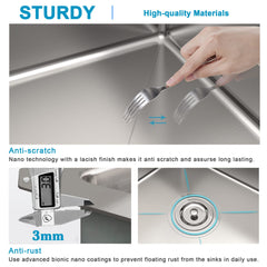 Bar Sink, KOXKING 15 x 15 inch Drop in Bar or Prep Kitchen Sink, Handmade Single Bowl T-304 Stainless Steel Small Sink with Strain