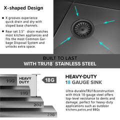 15 x 20 Inch Black Drop In Bar Sink, Single Bowl 18 Gauge T-304 Black Stainless Steel Topmount Black Bar Sink with Sink Grid & Drain