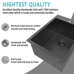 15 x 20 Inch Black Drop In Bar Sink, Single Bowl 18 Gauge T-304 Black Stainless Steel Topmount Black Bar Sink with Sink Grid & Drain